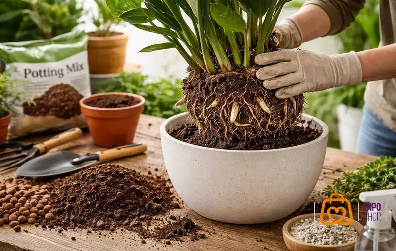 راهنمای کامل تعویض خاک زاموفیلیا: زمان، ترکیب خاک و روش اصولی