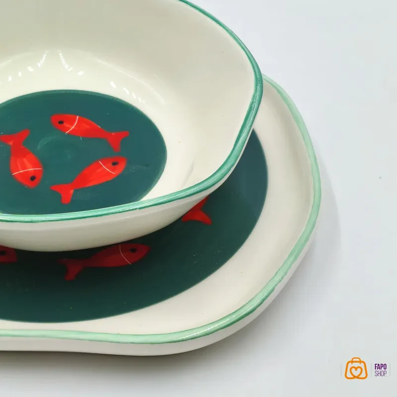 کاسه و بشقاب سرامیکی  طرح ماهی قرمز