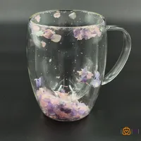 ماگ پیرکس دو جداره با تزیین گل های بهاری