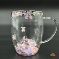 ماگ پیرکس دو جداره با تزیین گل های بهاری