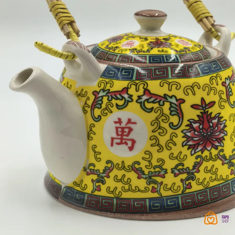 قوری سرامیکی وارداتی با دسته بامبو